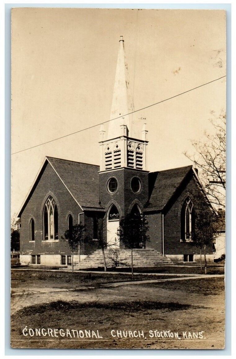 c1910's Congregational Church Building  Stockton Kansas KS RPPC Photo Postcard