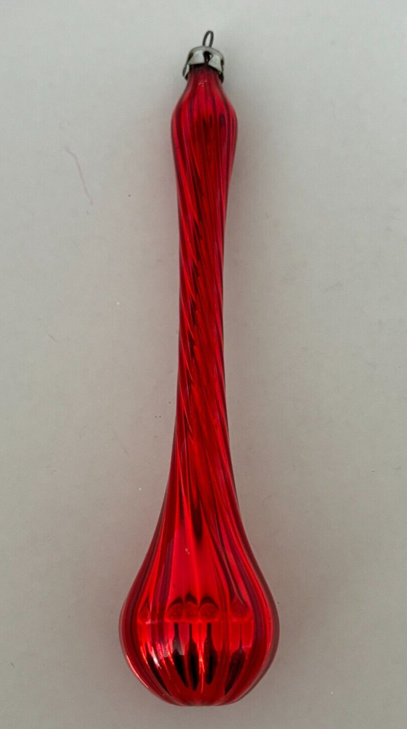 Vintage Red Mercury Glass Twisted Teardrop Ornament 6.25\
