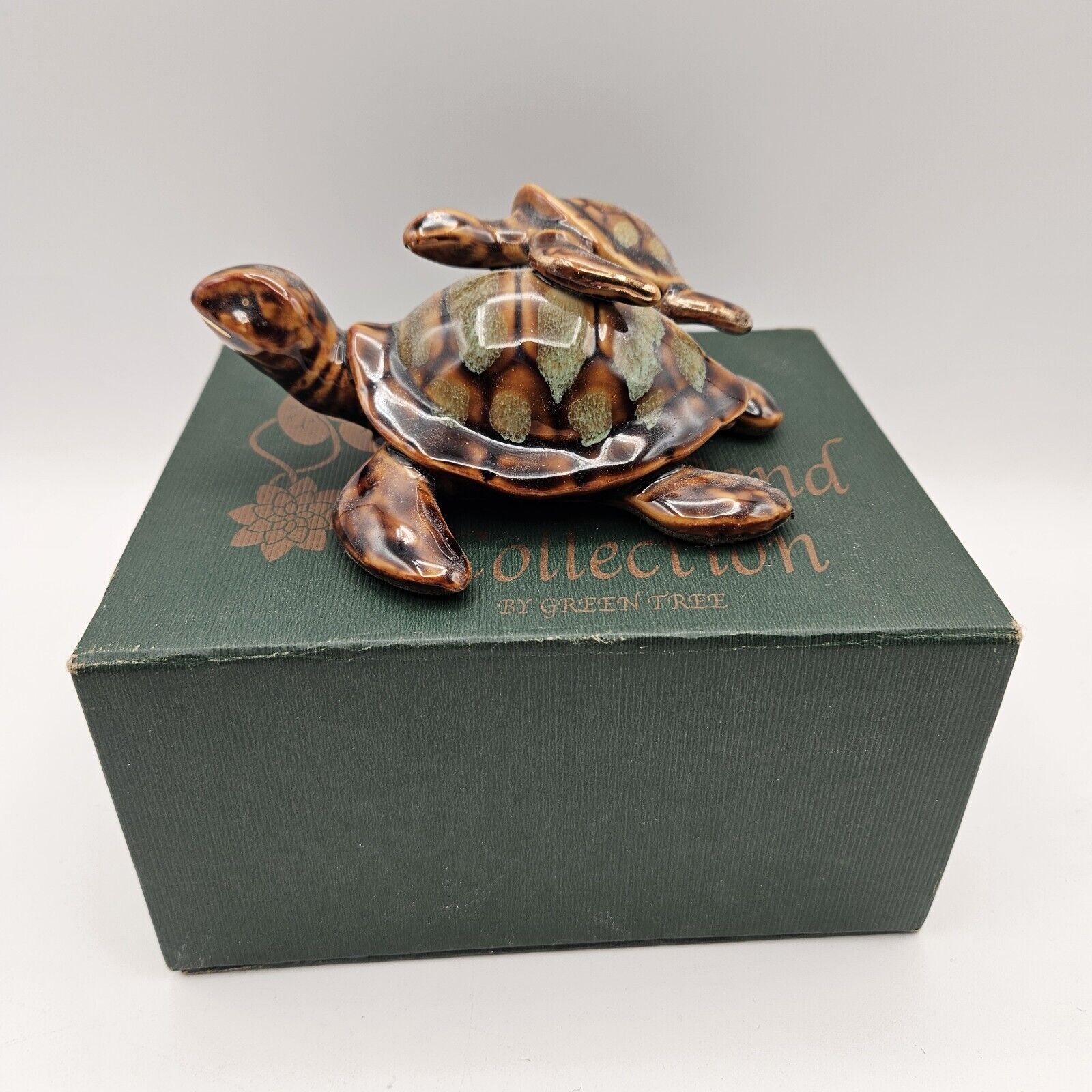 Golden pond collection by green tree, ceramic turtle mom and baby Figurine