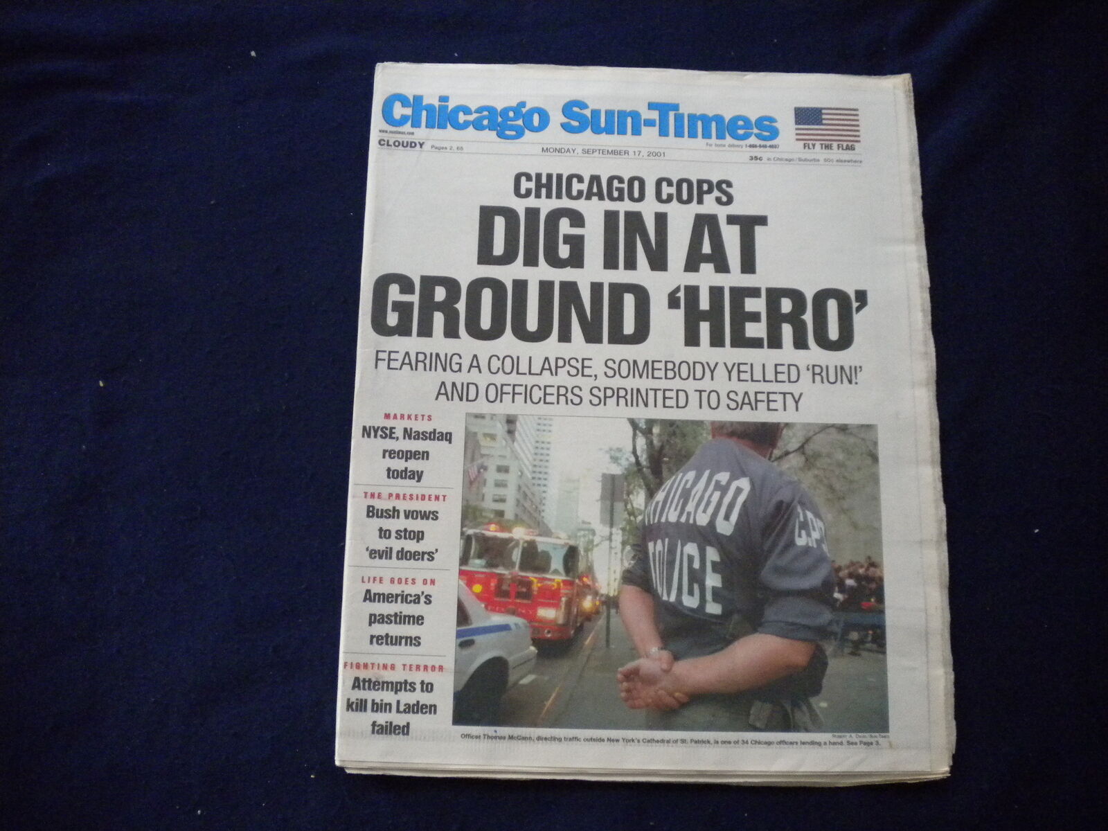 2001 SEPTEMBER 17 CHICAGO SUN-TIMES NEWSPAPER - DIG IN AT GROUND 'HERO'- NP 5945