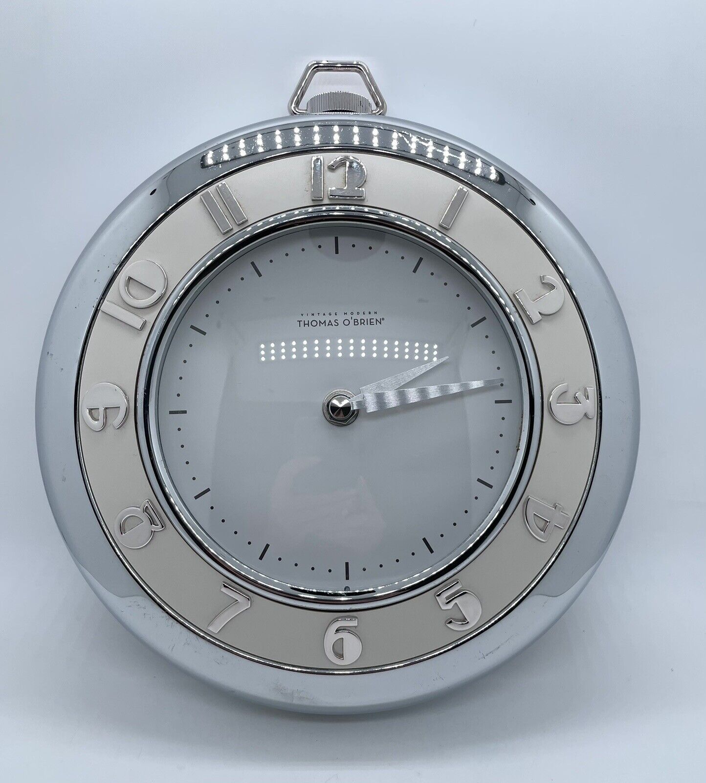 Thomas O’Brien Vintage Modern Silver Art Deco Retro Wall Clock 1950s Iook READ