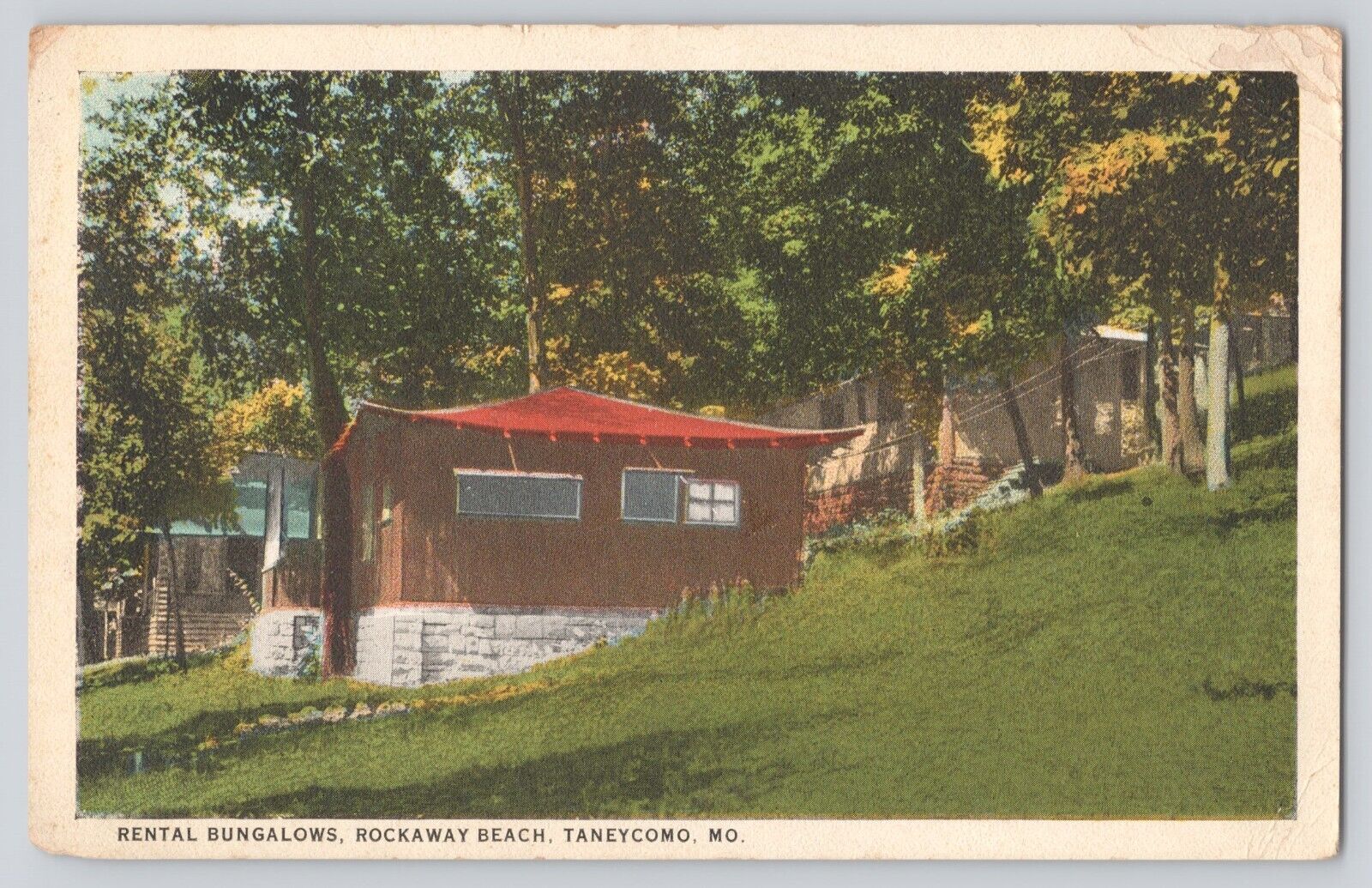 Postcard Missouri Taneycomo Rockaway Beach Rental Bungalows Vintage 1924