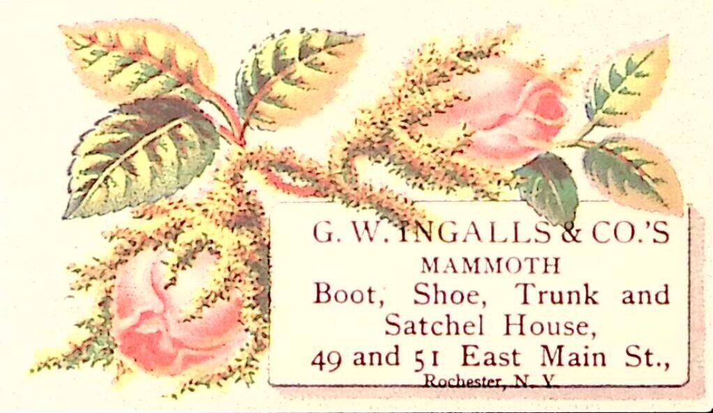 1880s ROCHESTER NY GW INGALLS MAMMOTH BOOT SHOE TRUNK VICTORIAN TRADE CARD P4442