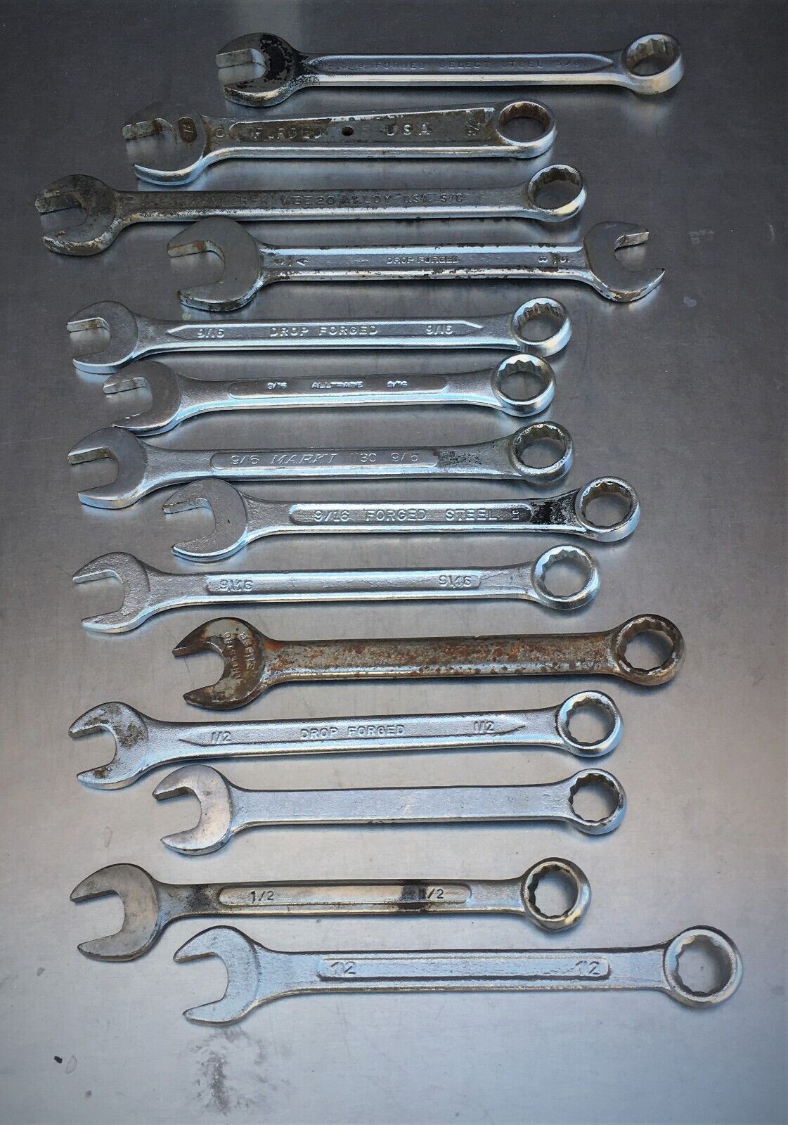 Mixture of Vintage 1/2 9/16 5/8 Combination Wrenches Barcalo Vlchek Misc.