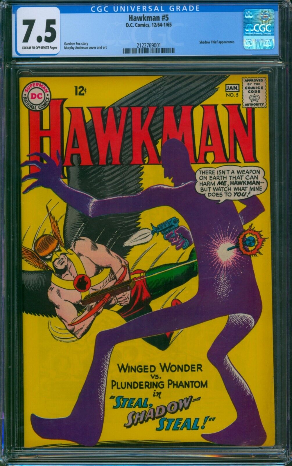 Hawkman #5 🌟 CGC 7.5 🌟 Shadow Thief Appearance Silver Age DC Comic 1964