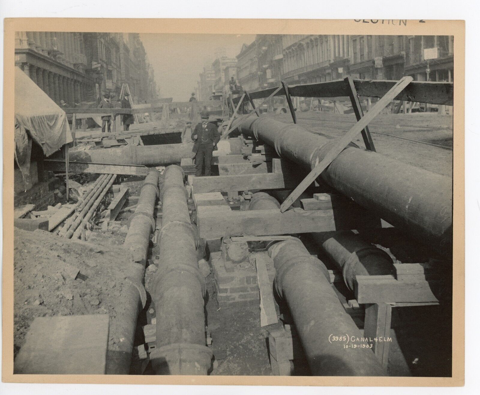 Antique New York City 1903 Platinum Print of Sewer Construction Canal and Elm