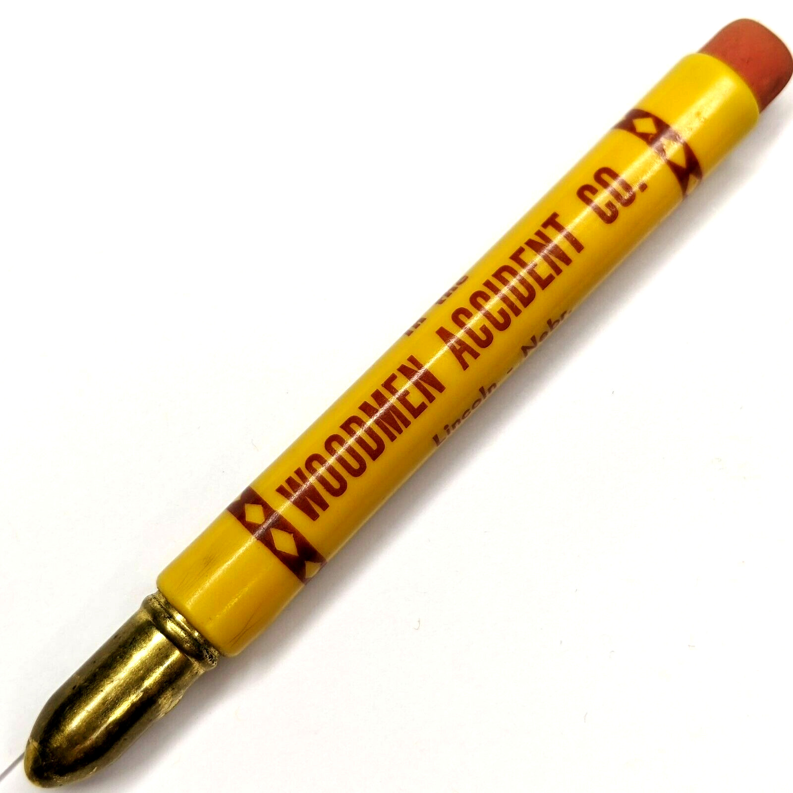 c1950s Lincoln, Nebraska Woodman Accident Advertising Plastic Bullet Pencil G32