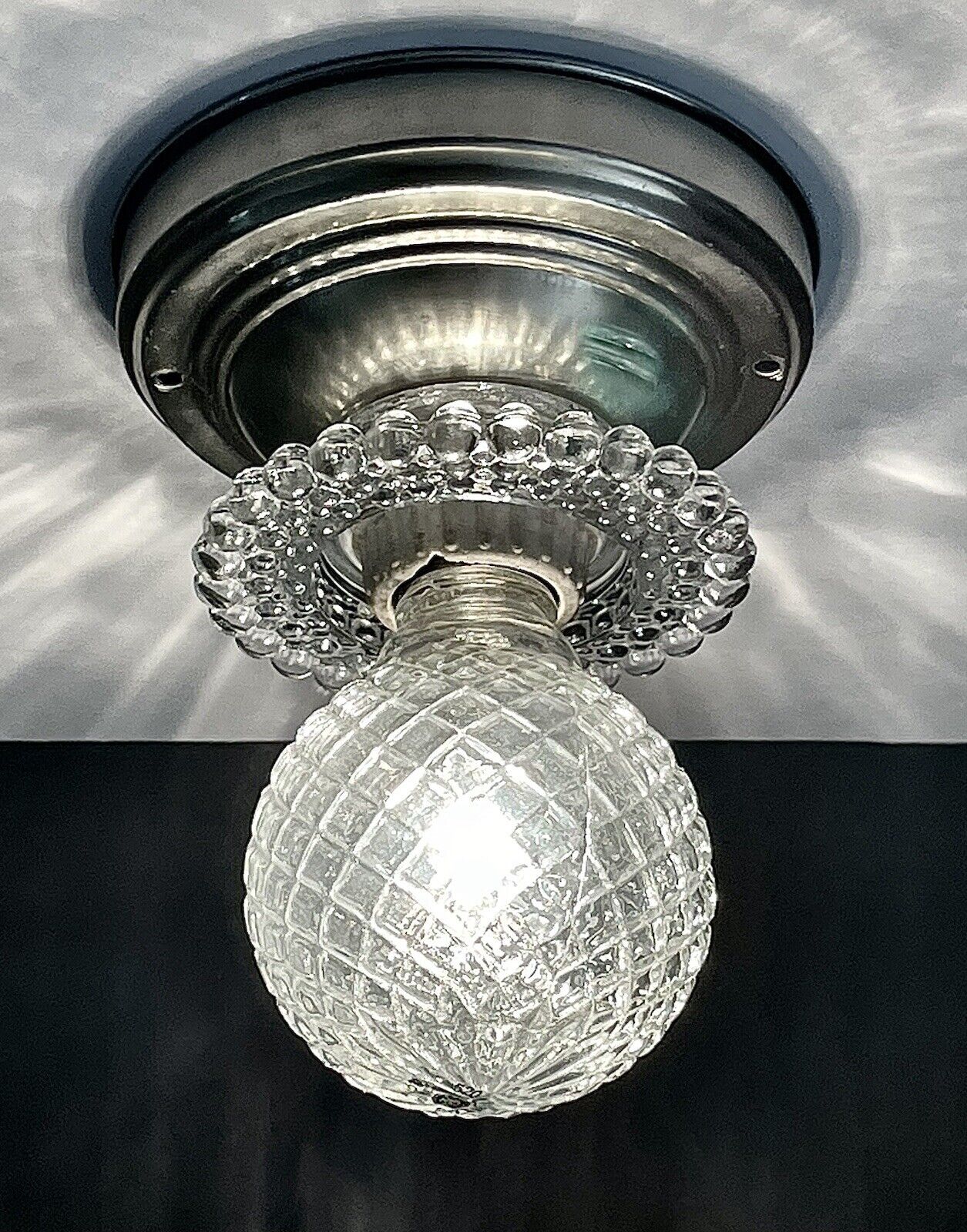 Vintage 1950's Art Deco Nouveau Dainty Bubble Glass Light Fixture
