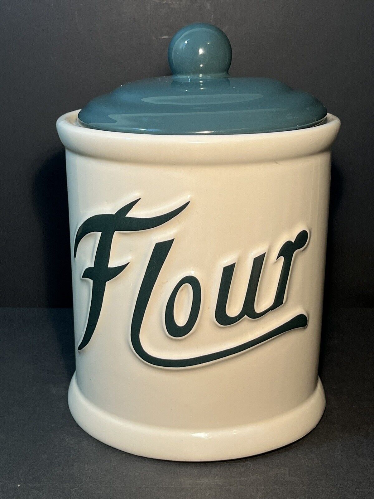 Vtg Himark Ceramic Flour Canister Green & White 9.5” Kitchen Storage Replacement