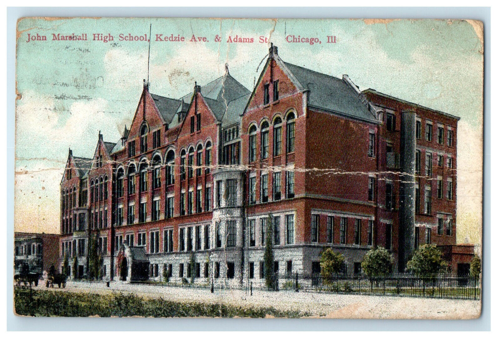 1909 John Marshall High School, Kedzie Ave. & Adam St. Chicago IL Postcard