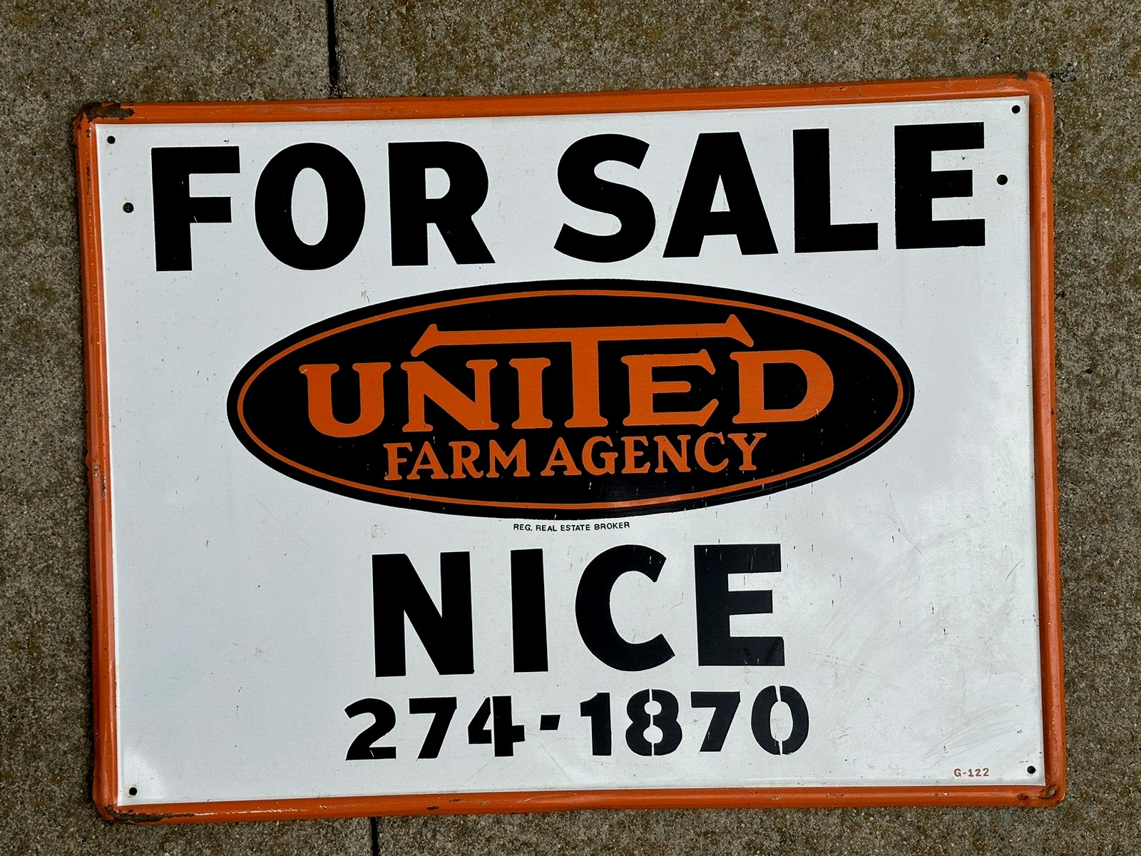 Vintage UNITED FARM AGENCY Real Estate NICE CALIF Lake County TIN SIGN