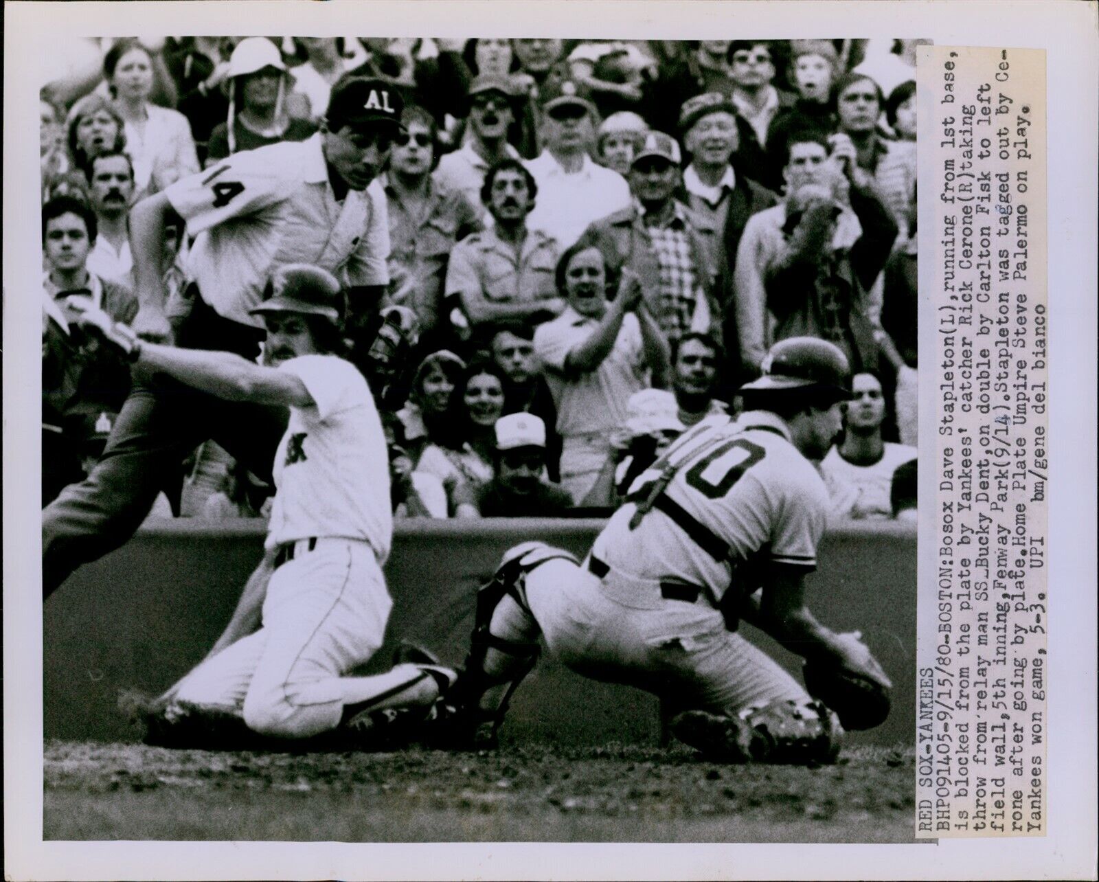 LG776 1980 Orig Gene Del Bianco Photo DAVE STAPLETON Red Sox RICK CERONE Yankees
