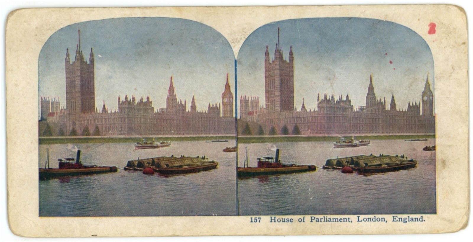 c1890's Colorized Stereoview Card House of Parliment, London England