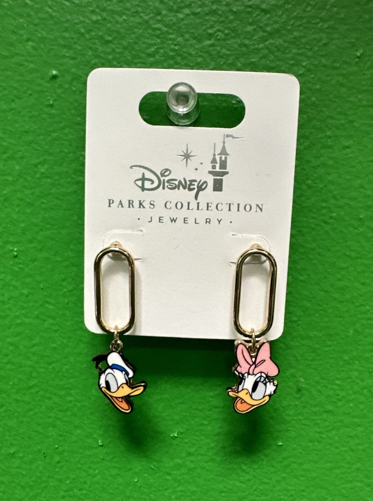2022 Disney Parks Donald And Daisy Duck Gold Color Hoop Dangling Earrings