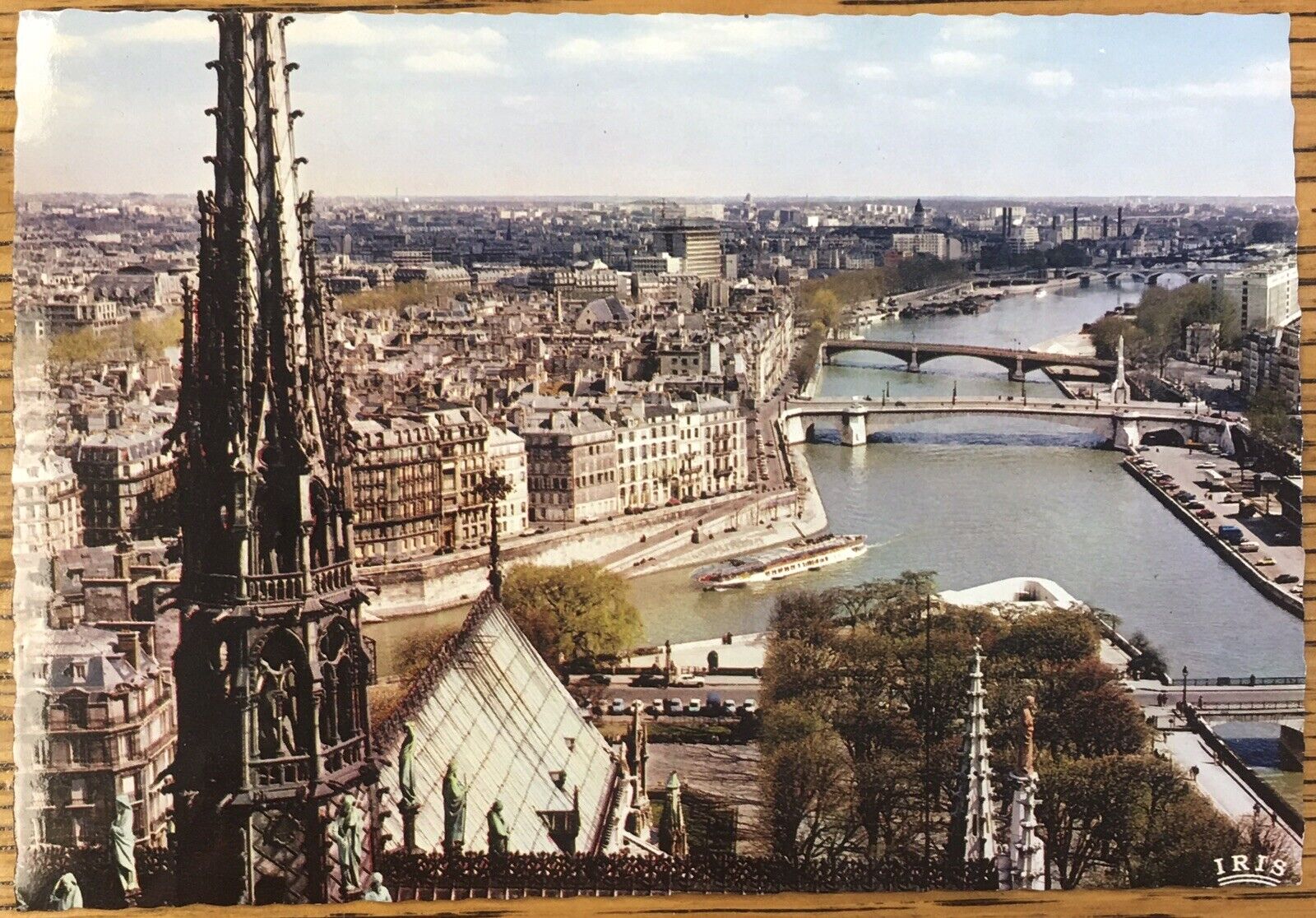 Paris La Flèche de Notre Dame Aerial Color Photo Postcard, Vintage Unposted Card