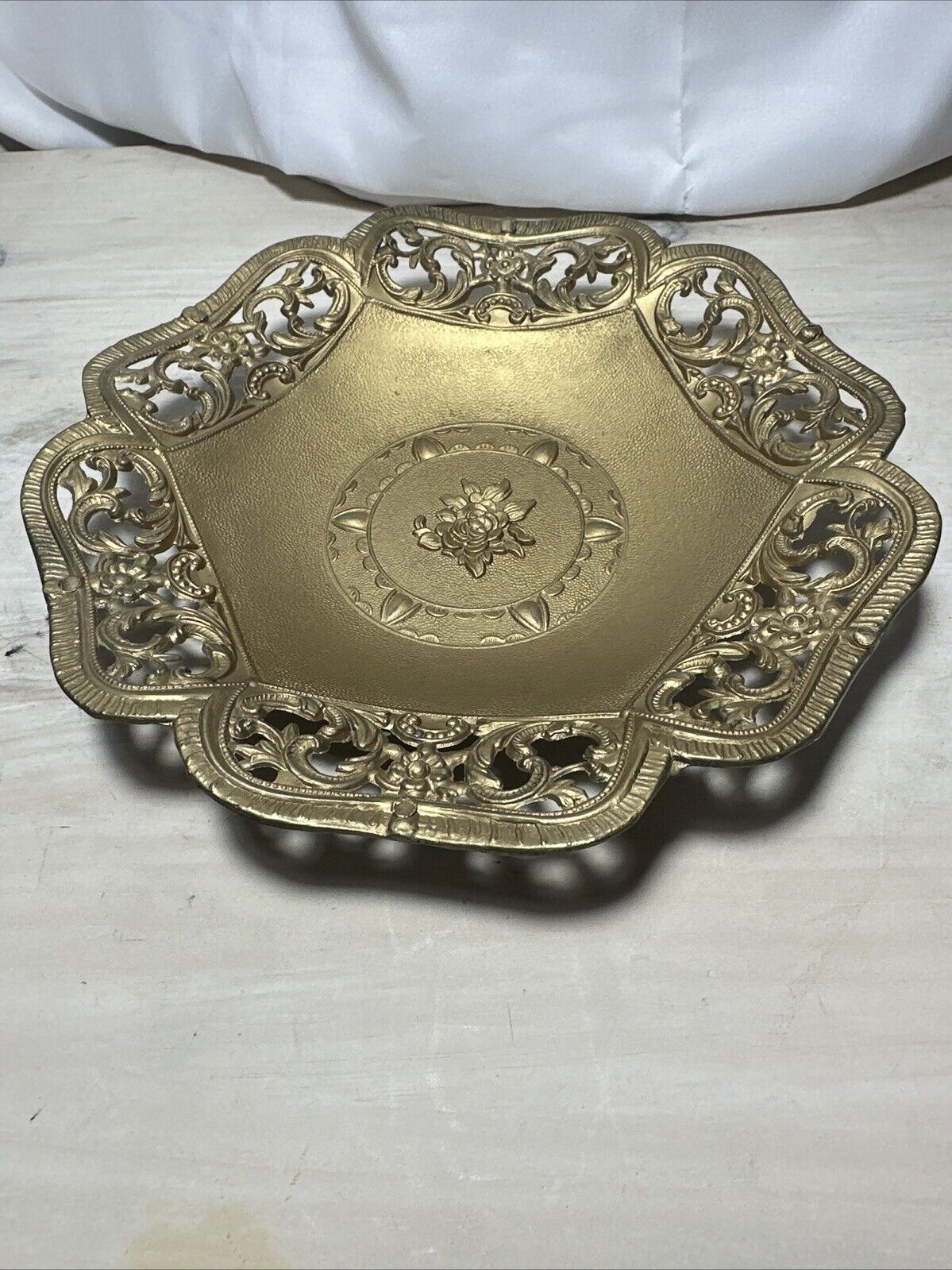 Vintage Italian Brass Bowl/Dish Floral/Scroll 7.5”