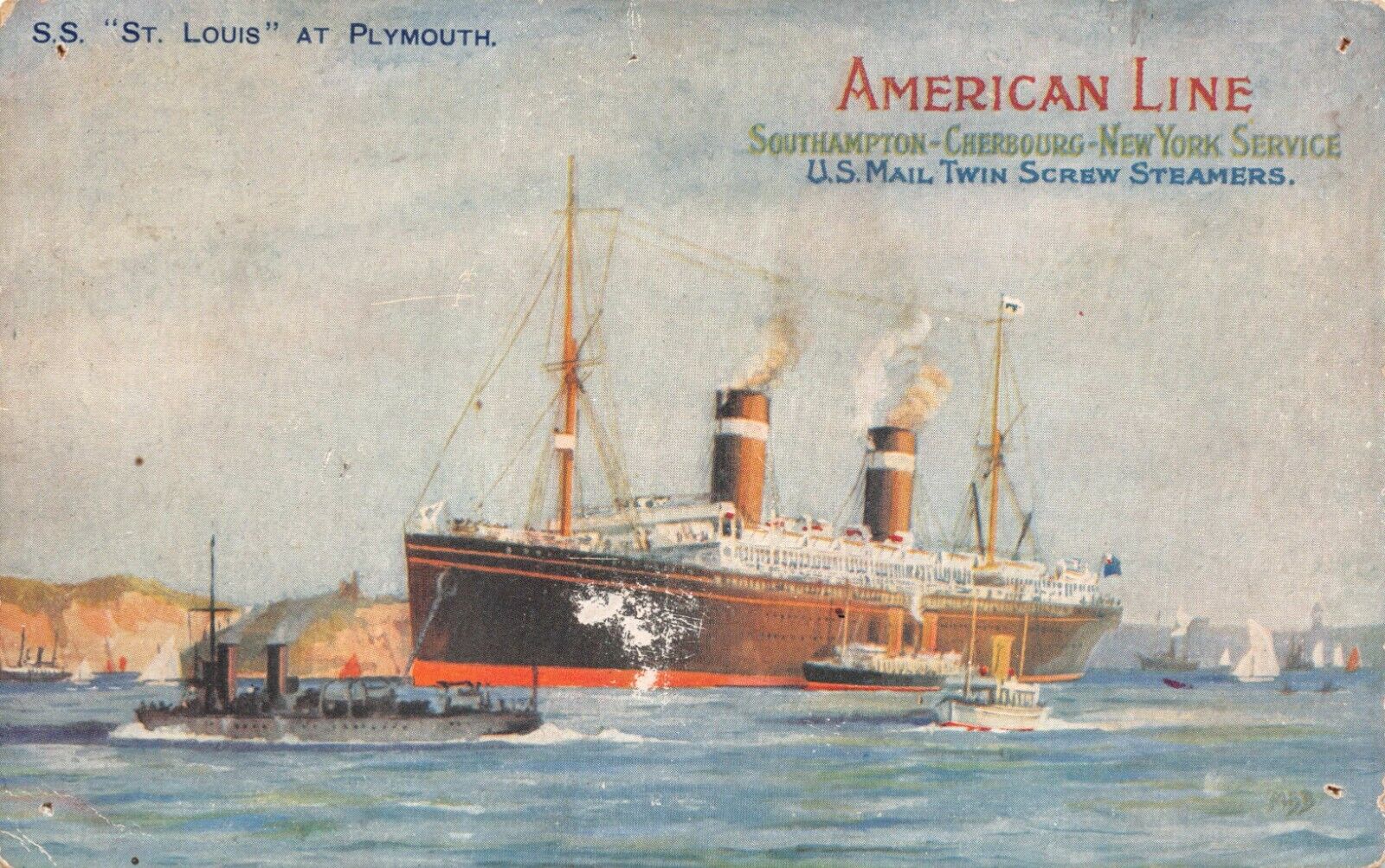 Vtg. c1915 S.S. St Louis American Line Company Postcard p1171