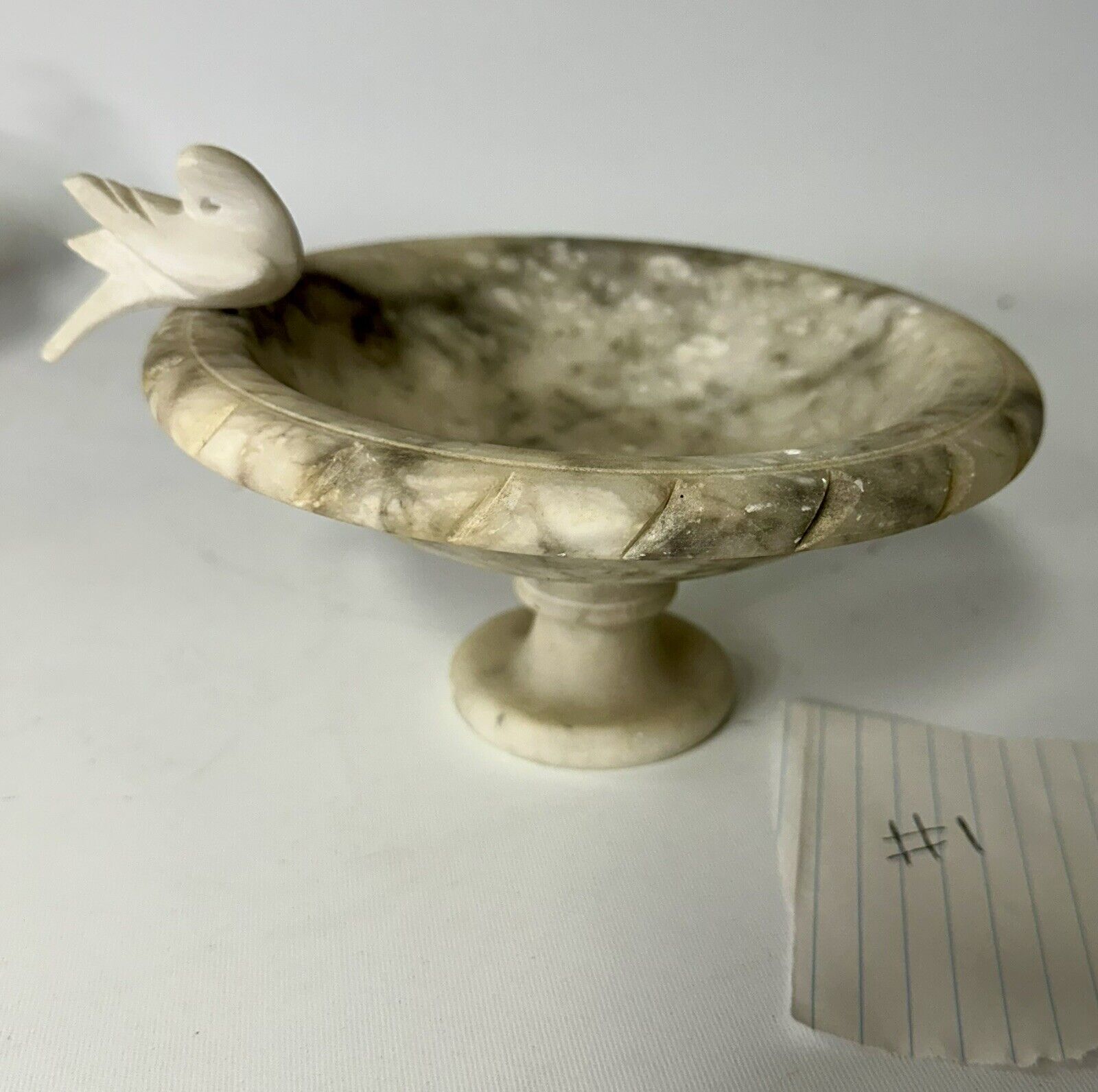 Hand Carved Italian Bird Bath Alabaster Marble Pedestal & 1 Removable Doves