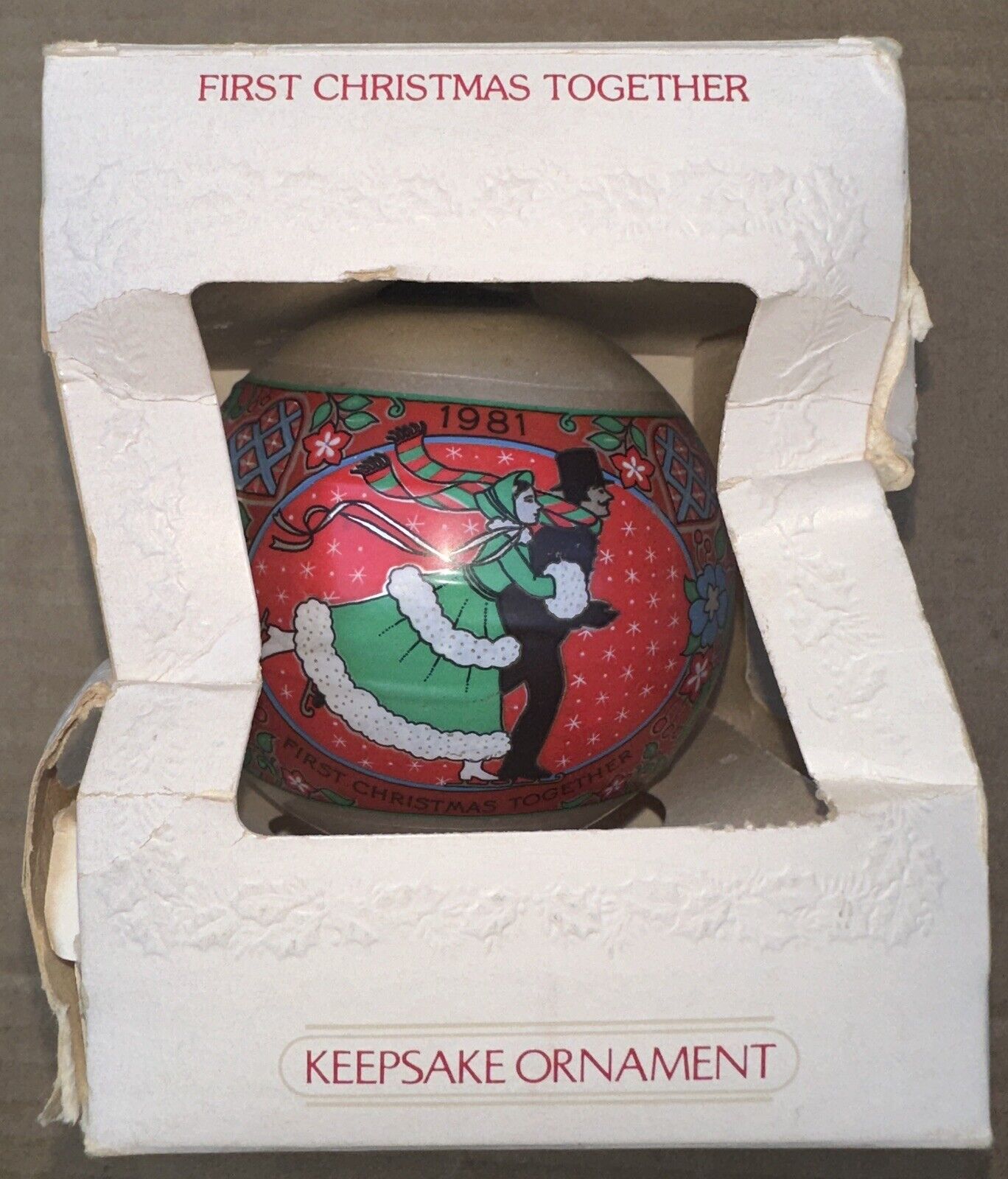 NEW HALLMARK FIRST CHRISTMAS TOGETHER 1981 GLASS CHRISTMAS ORNAMENT BALL W/BOX