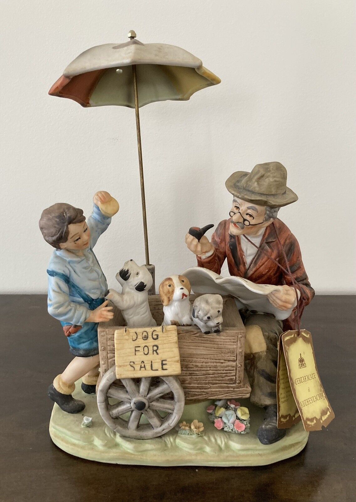 VERY RARE Arnart Collectors Edition Porcelain 'Dog For Sale' Umbrella Old Man