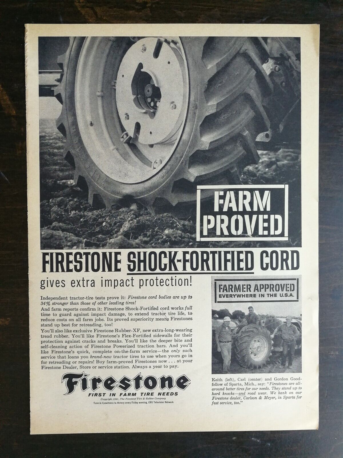 Vintage 1961 Firestone Tractor Farm Tire Service Full Page Original Ad