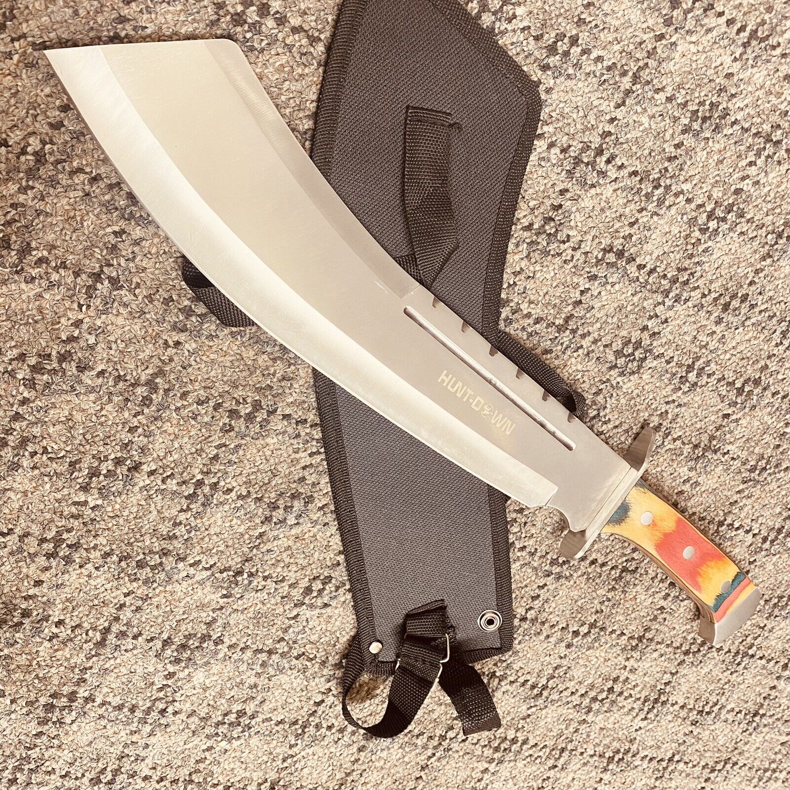 Full Tang HUNTING MACHETE KNIFE w/ SHEATH Fixed Blade Wood Handle 3CR13 -18.5”