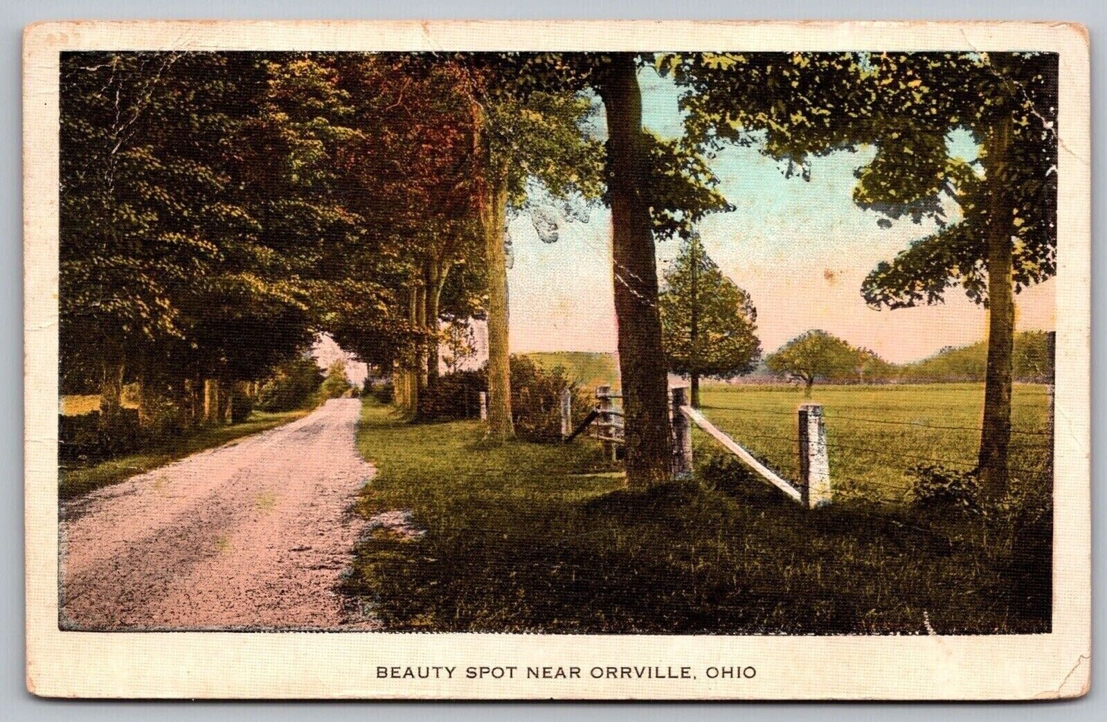 Orrville Ohio OH Country Road Forest Fence Landscapes WOB Vintage PM Postcard