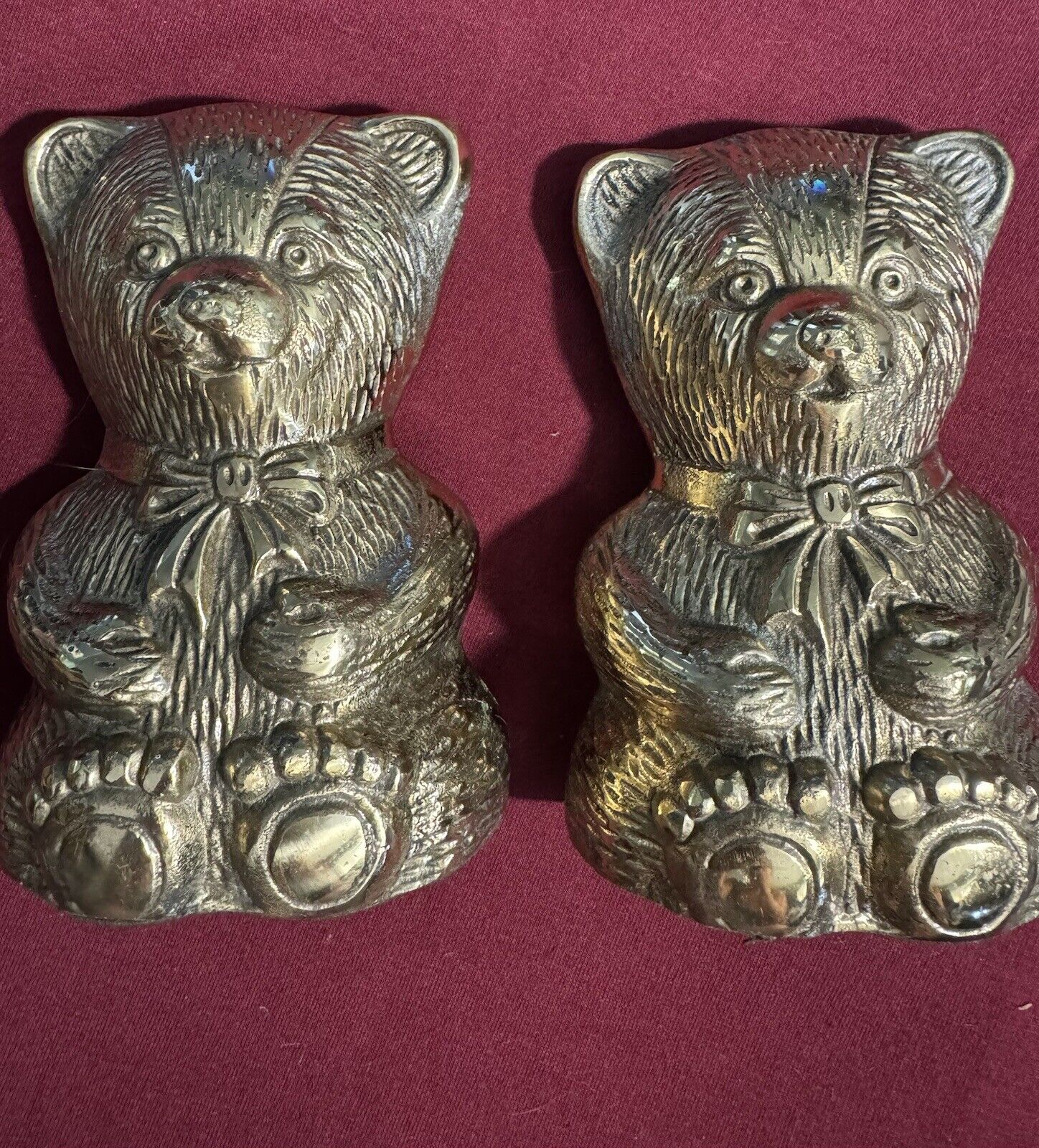 Vintage Pair of Brass Teddy Bear Bookends Made In Korea Cute Heavy