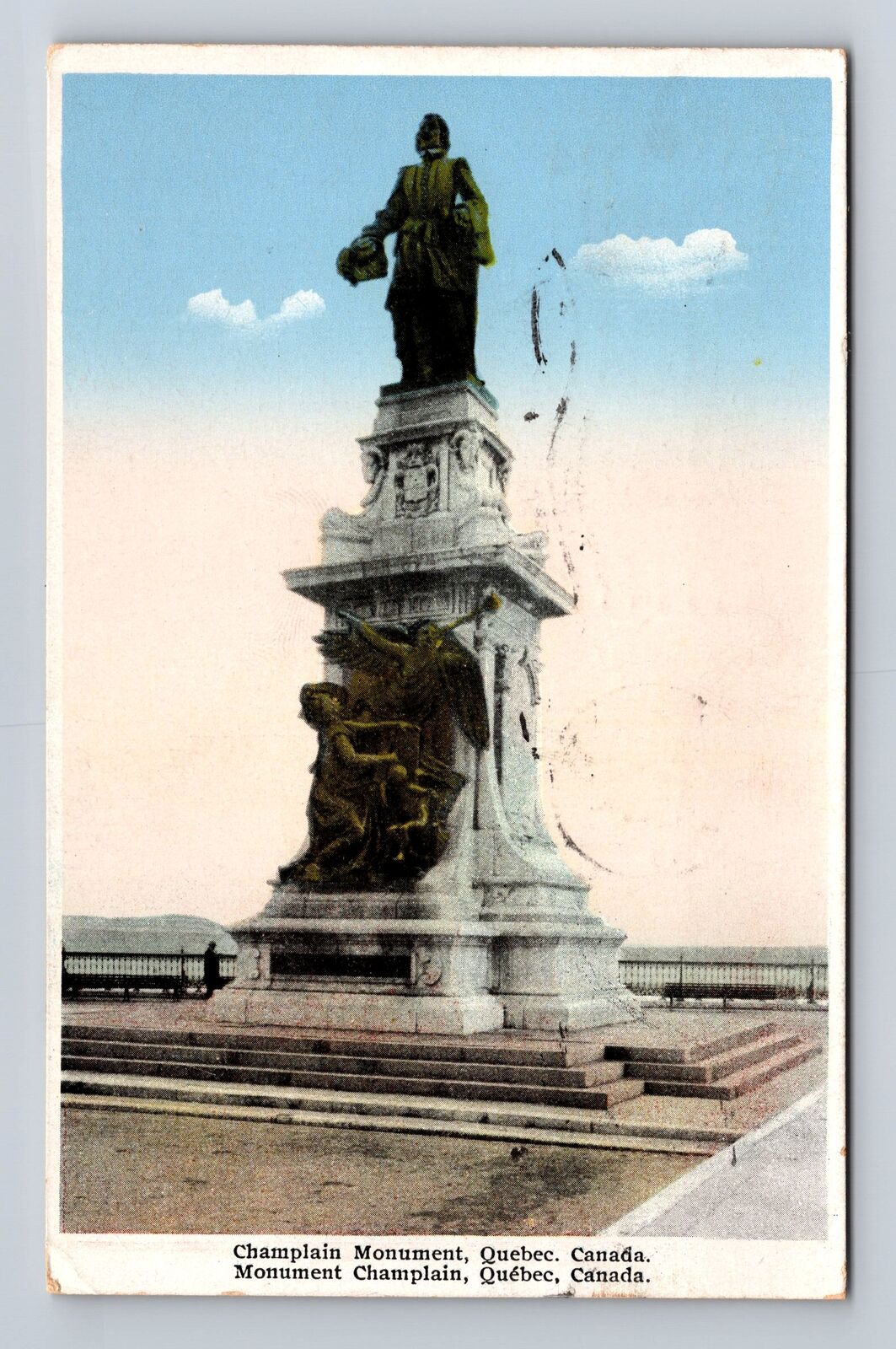 Quebec Quebec-Canada, Monument Champlain, Antique Vintage Souvenir Postcard