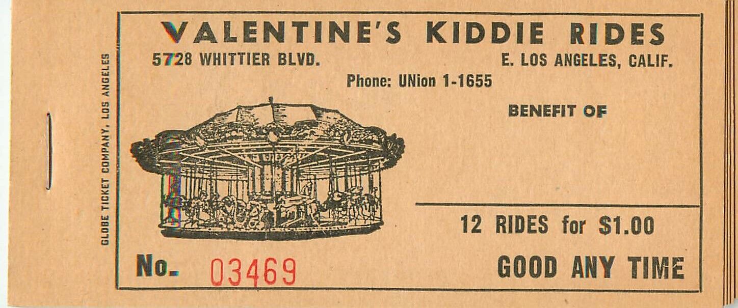 Ticket Book Valentines Kiddie Rides 5728 Whittier Blvd East Los Angeles Carousel