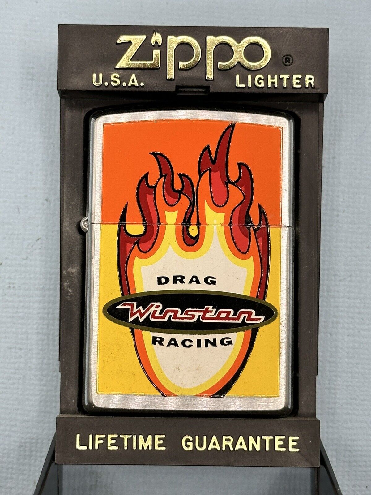 Vintage 1997 Winston Drag Racing Double Sided Chrome Zippo Lighter NEW Rare