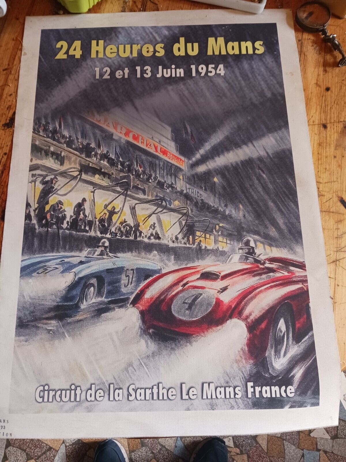 Rare 1954 Antique 24h00 Le Mans Canvas Printed Aco Edition Poster