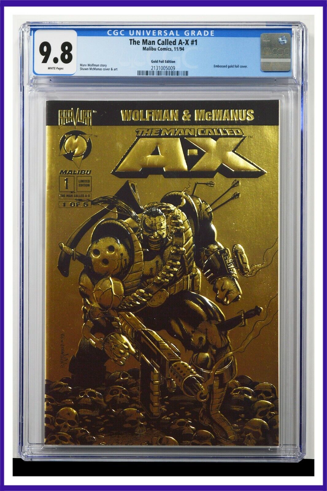 The Man Called A-X #1 CGC Graded 9.8 Malibu 1994 Gold Foil Edition Comic Book.