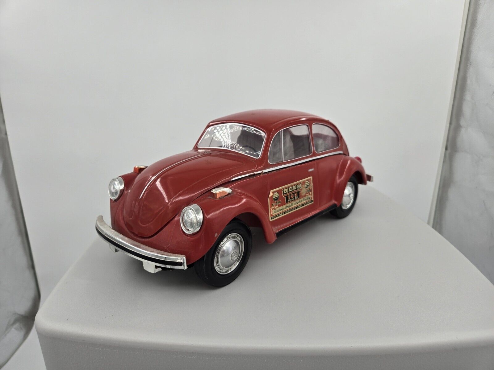 Red 1973 Volkswagen Beetle Bug Decanter Vintage Jim Beam Collectible, Empty
