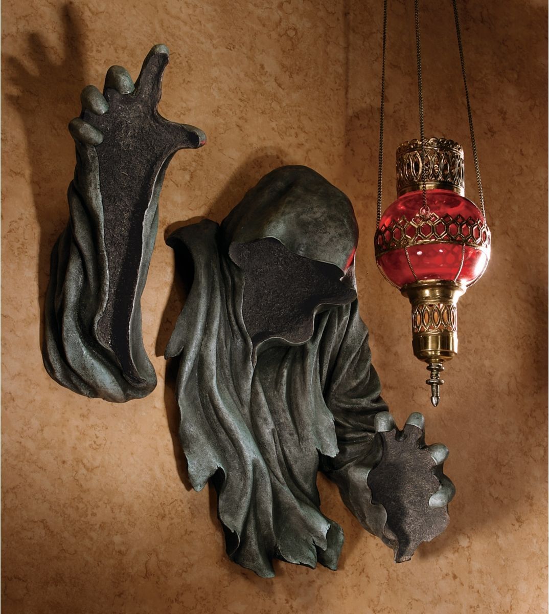 Death is Reaching Grim Reaper Hooded Figure Matte Black Floating Wall Sculpture