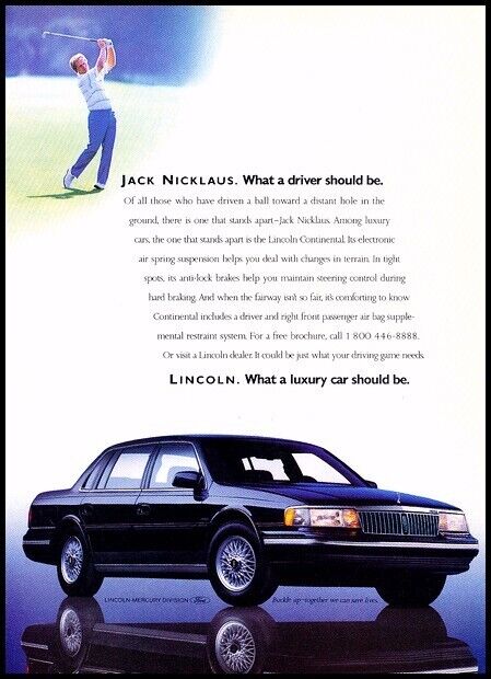 1988 1989 Lincoln Continental Golf Vintage Advertisement Print Car Art Ad J8