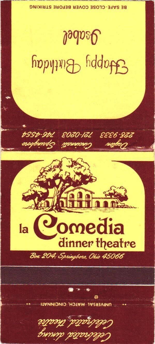 La Comedia Dinner Theatre, Ohio, Happy Birthday Isabel Vintage Matchbook Cover