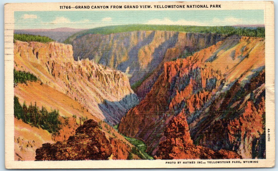 Postcard - Grand Canyon From Grand View, Yellowstone National Park