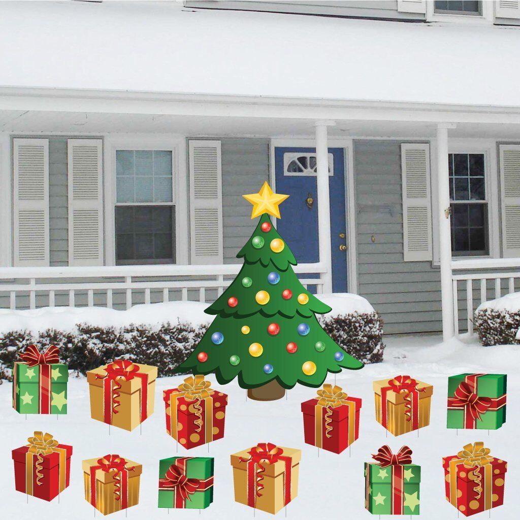 Christmas Tree with Presents - Christmas Lawn Display - 13 pcs Total  - Seconds