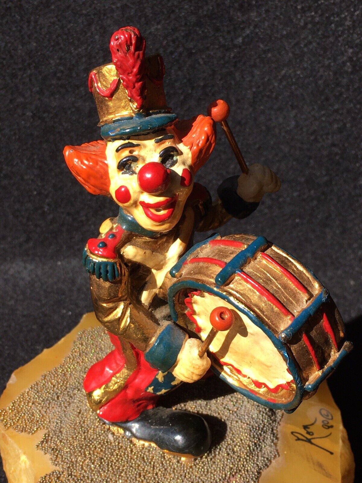 RARE RON LEE 24K GOLD PLATE MARCHING BAND CLOWN on BASE L. E. SIGNED & Dated