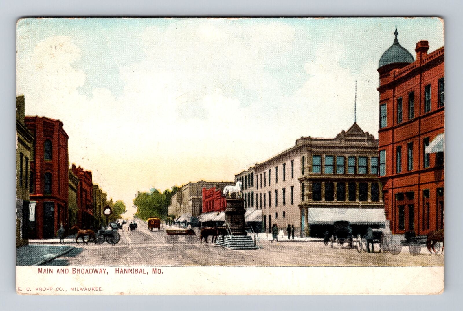 Hannibal MO-Missouri, Main & Broadway, Antique, Vintage c1909 Postcard