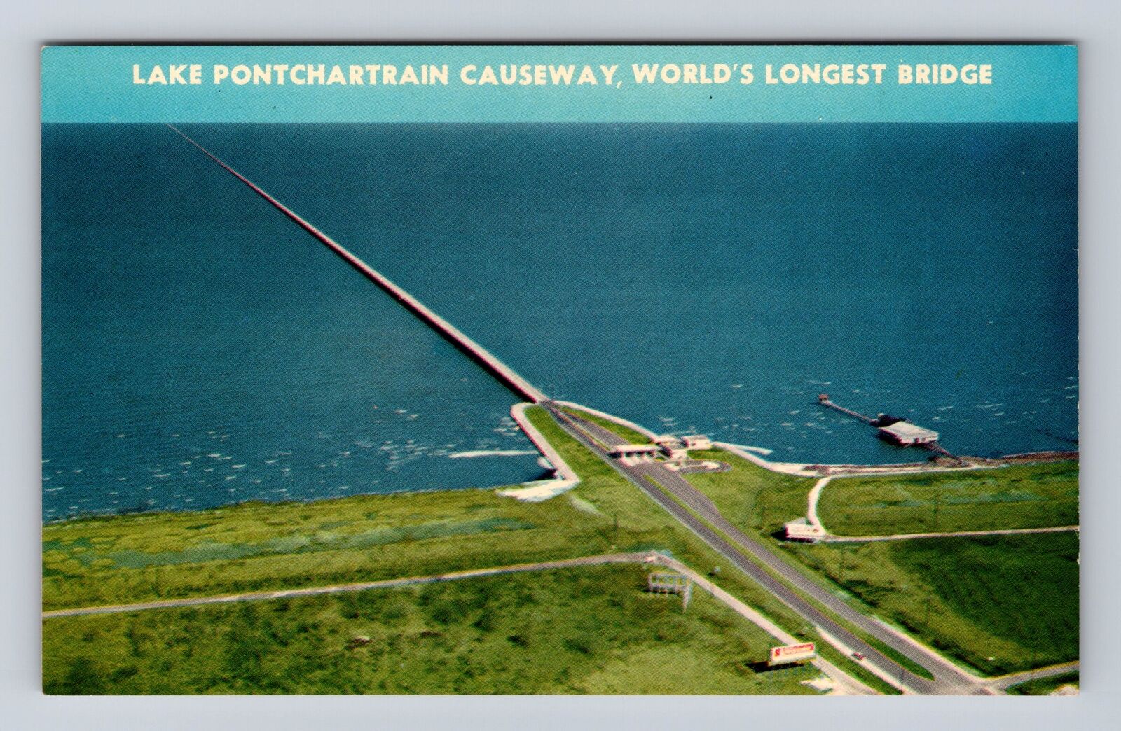 New Orleans LA-Louisiana, Aerial Lake Pontchartrain Causeway, Vintage Postcard