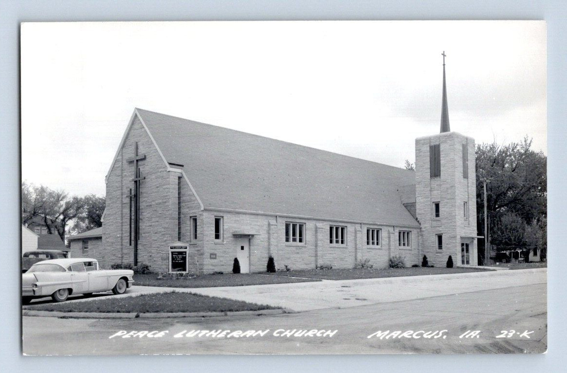 RPPC 1950\'S. MARCUS, IOWA. PEACE LUTHERAN CHURCH. POSTCARD. SL31