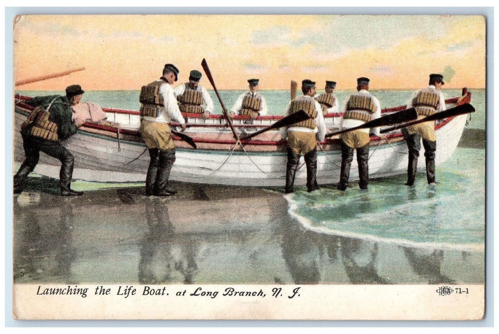 1908 View Of Launching The Life Boat Long Branch New Jersey NJ Antique Postcard