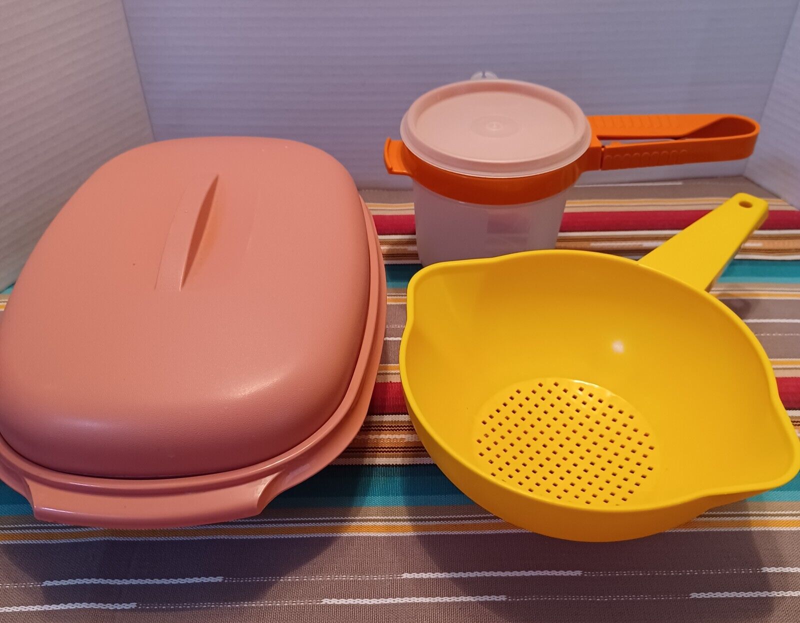 Vtg Tupperware Mixed Lot Pink Steamer Orange Sifter Yellow Strainer