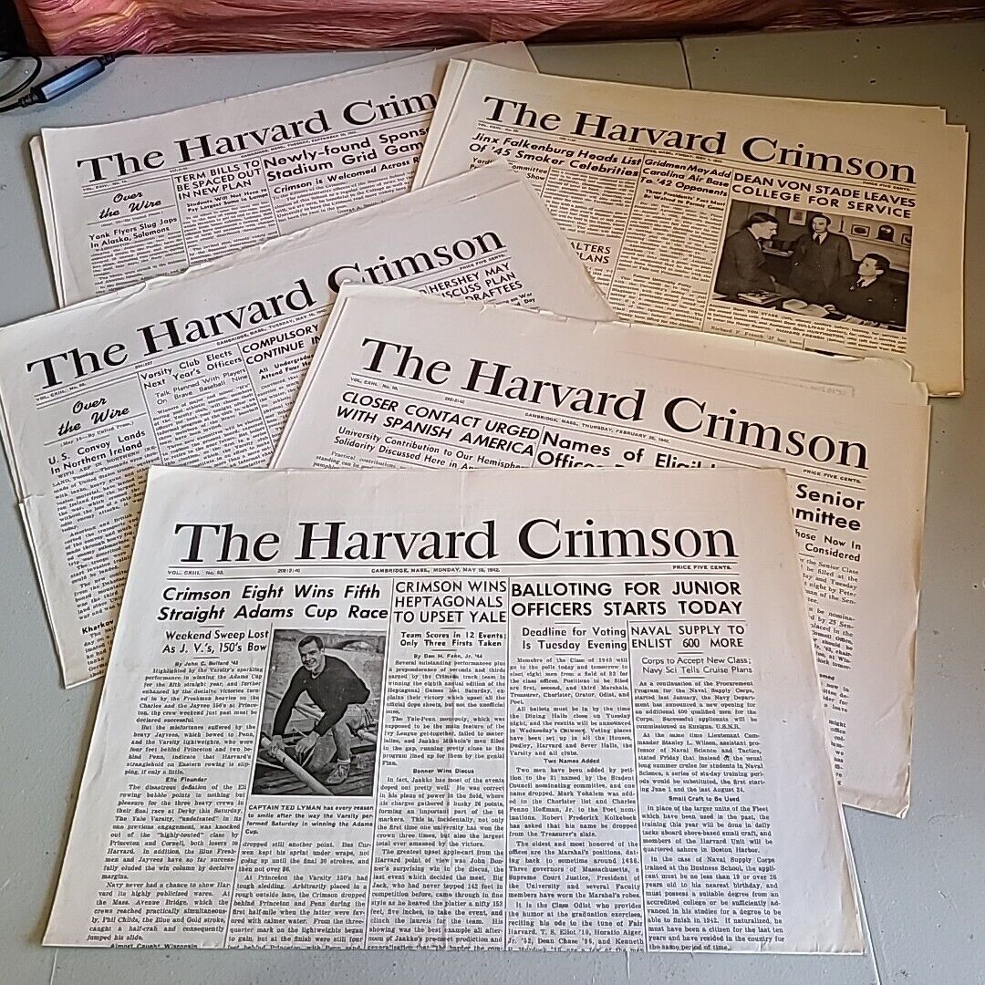1942 The Harvard Crimson Harvard University School Newspaper WW2 (Lot of 5)