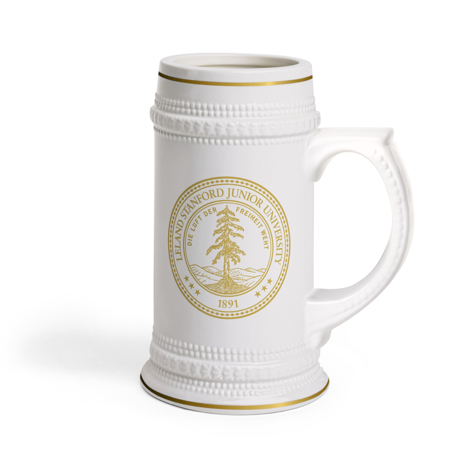 Vintage Stanford University Metallic Gold Beer Stein White Ceramic Mug