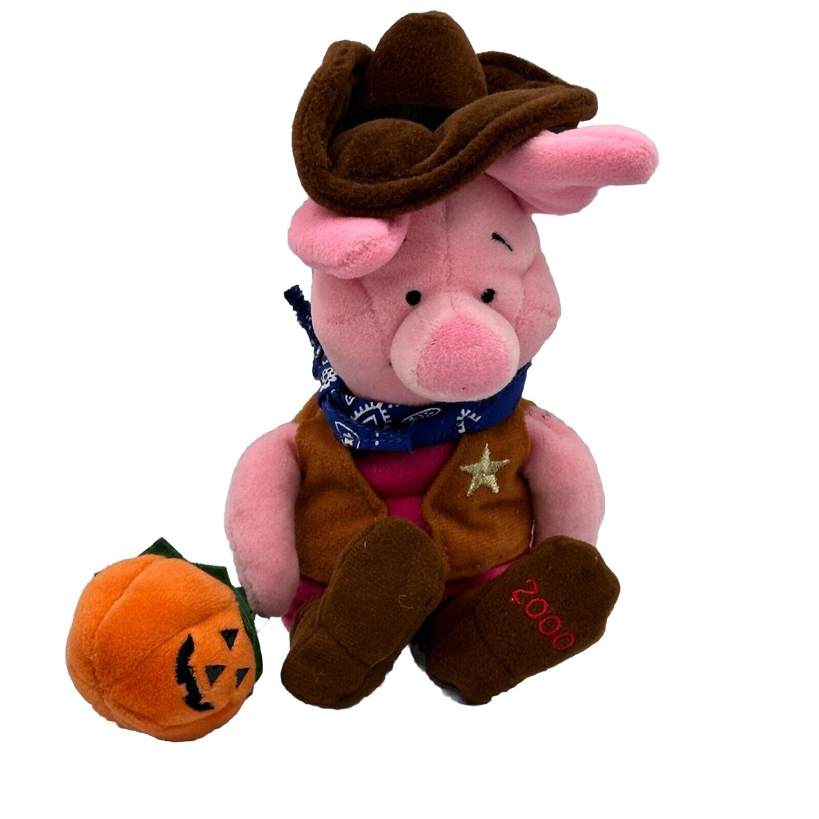 Vintage  Disney Store Cowboy Piglet 8 Mini Bean Plush Halloween Winnie the Pooh