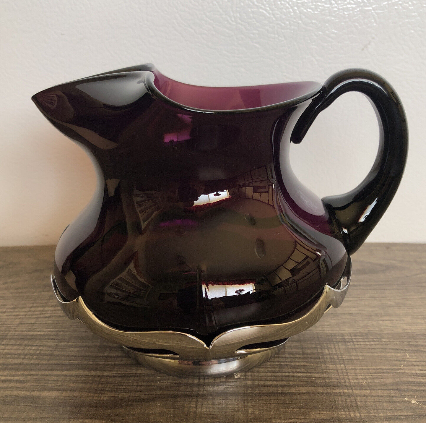 VTG FARBER BROS- Amethyst Purple Coffee/Tea Pitcher Krome Kraft Cambridge Glass