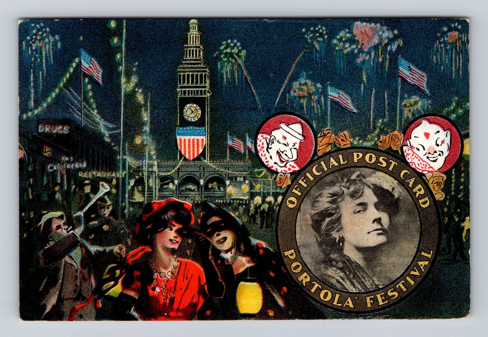 San Francisco CA-California, Market St Portola Festival Vintage c1909 Postcard